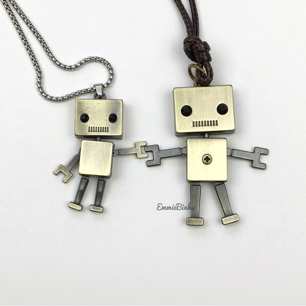 New Metal Robot 2 Sided Smaller Version Pendant Necklace, Stainless Steel - Picture 15 of 16